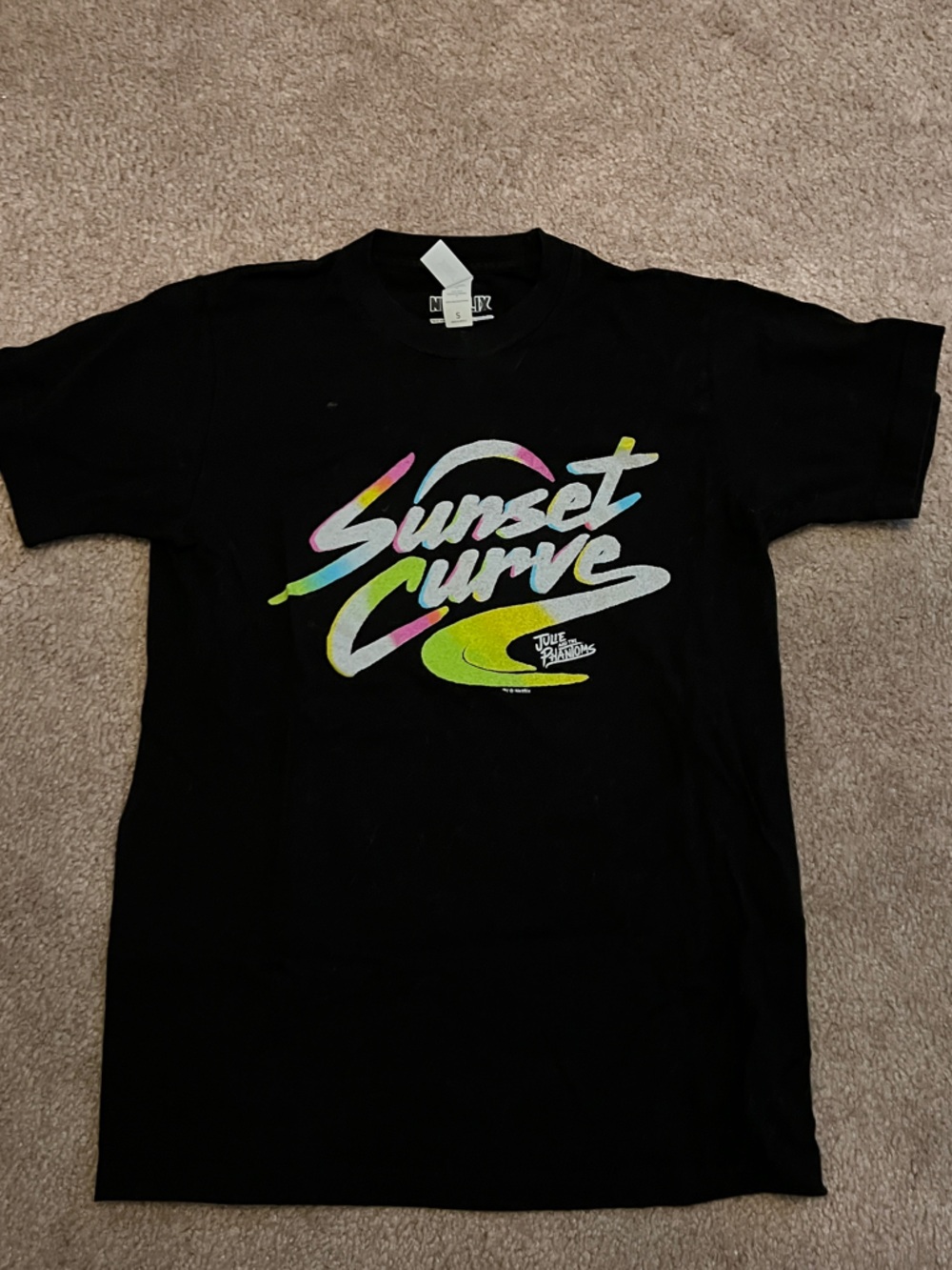Julie and the Phantoms Sunset Curve Graphic Tee — Black with Neon Script